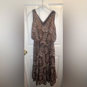 Perceptions Brown Tiered Ruffled Midi Sundress